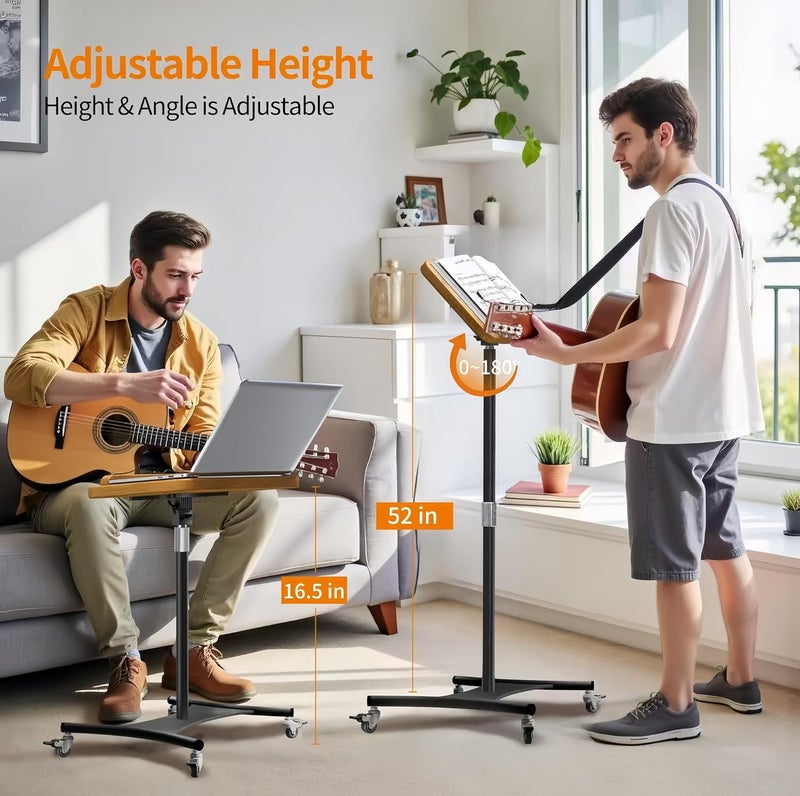 NAMON Music Stand for Sheet Music with Locking Wheels, Portable Rolling Music Stand Adjustable Height & Angle, Large Solid Wood Panel with Page Paper Clip, Ideal for Violin Guitar Piano Players - Image 3